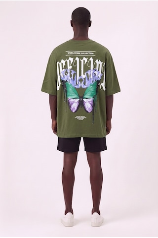 Blow Up World Wide Haki Oversize Erkek T-shirt 11239 SİYAH