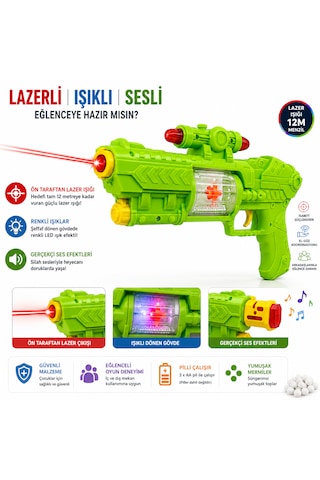 Lazerli Işıklı Sesli Döner Gövdeli Oyuncak Uzay Silahı Yeşil