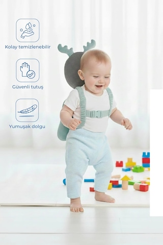 Babyjem Bebek Melek Kanadı Kafa Bel Koruma Yastığı Yeşil Kadife