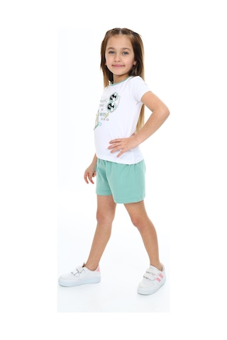 Toontoy Kids Toontoy Kız Çocuk 2'li Takım Baskılı Bisiklet Yaka T-shirt & Beli Lastikli Tek Cepli Şort Yeşil