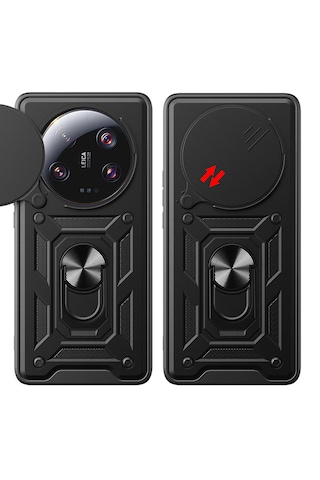 Xiaomi Mi 13 Ultra Kılıf Standlı Yüzüklü Kamera Sürgülü Kapak