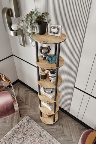 6 Katlı Dekoratif Yuvarlak Kitaplık Meşe Meşe