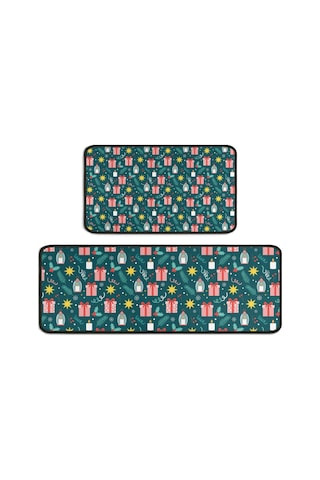 Noel Desenli 2'li Mutfak Matı, Anti-yorgunluk, Yastıklı Ve Kaymaz, Mutfak Ve Ofis İçin Noel Hediye Feneri