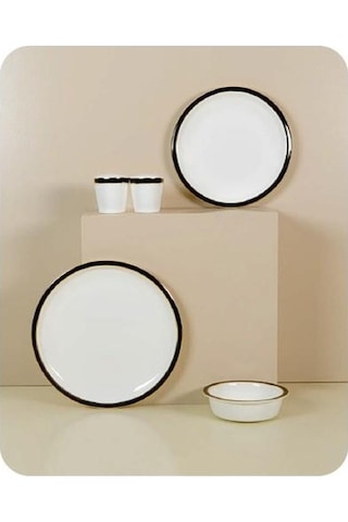 Evaliza Alaia Black Gold Line 2mm 12 Kişilik 60 Parça Porselen Yemek Takımı