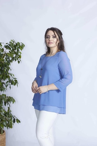 Moda Berray 1934 Kolyeli Şifon Büyük Beden Şık Bluz Indigo İndigo
