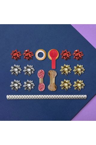 Siyah Puantiyeli Beyaz Ambalaj Kağıdı Seti, 10 Rulo Kağıt 70x100c