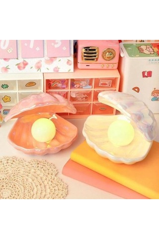 Yeiuyi7 Yaratıcı Kabuk Seramik Gece Lambası Yatak Odası Başucu İnci Gece Lambası Pembe