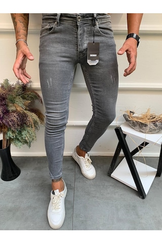 Onezero Erkek Gri Skinnyfit Likralı Jean Kot Pantolon Gri