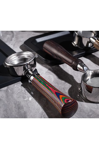 Cimbali Kaşığı 2 Kulakçıklı Ahşap Saplı Espresso Portafilter - Renkli / Abanoz Desenli Ergonomik Kahve Filtre Tutacağı