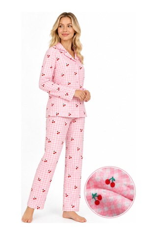 Sleeeproom Kadın Süet Düğmeli Mevsimlik Ekose Desen Pudra Pijama Takımı Pudra - Beyaz