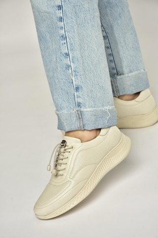 Fox Shoes Y999255803 Bej Hakiki Deri Kadın Spor Ayakkabı Sneakers Bej