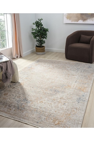 Mariesse Home Vintage Eskitme Desenli Makine Dokuma Salon Oturma Odası Halısı 10205 Bej