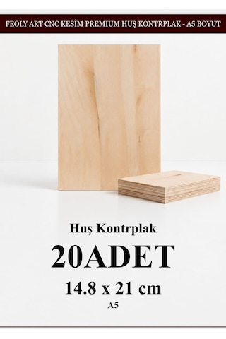 - Huş Kontrplak 20 Adet - A5 14.8 X 21 Cm - 4 Mm Cnc Kesim Lazer Kesim - Yakma - Hobi Seti 14 X 14