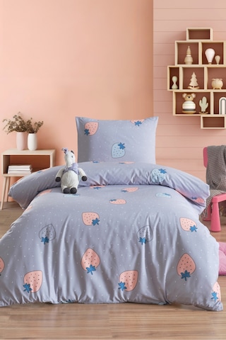 Eponj Home Tek Kişilik Pamuklu Nevresim Takımı 3 Parça Çilek Desen Gri / Yumuşak Dokulu Gri