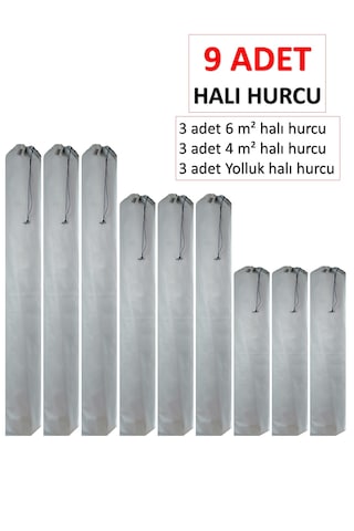 9 Adet Tela Kumaş Halı Hurcu Bağcıklı 6m2 -3 Adet -4m2 .3 Adet - Yolluk 3 Adet Gri