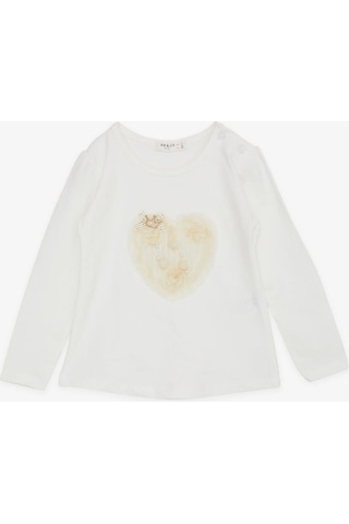 Breeze Kız Çocuk Uzun Kollu Tişört Ponponlu İncili 1-4 Yaş, Ekru Ekru