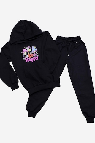 Fyk Kids Kız Çocuk Yazı Baskılı Kapüşonlu Eşofman Takımı Siyah