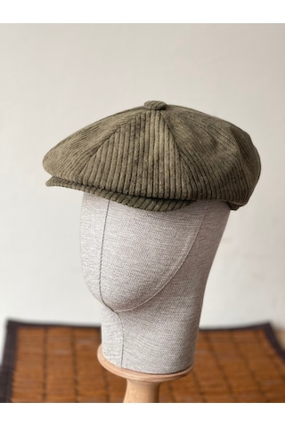 Aida Jewelss Kışlık Kadife Ingiliz Kasket Peaky Blinders Model Erkek Kasket Dökümlü Kadife Kasket Haki