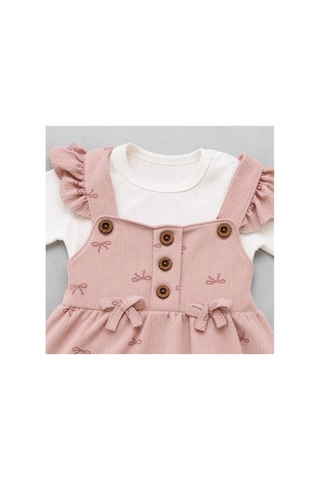 Altıntaş Baby Kız Bebek Fiyonk Desenli Somon Salopet Ve Uzun Kollu Body Takım Somon Somon
