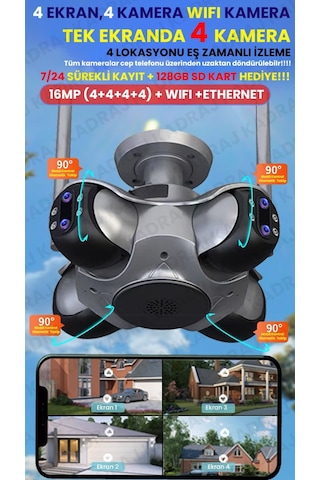 4 Kameralı Wifi Güvenlik Kamerası - Kubbe Kamera 360 Kör Noktasız Güvenlik Çözümü