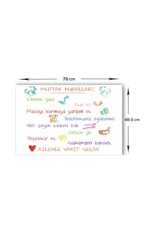 Decorita Renkli Mutfak Kuralları Cam Ocak Arkası Beyaz 49,5x76cm