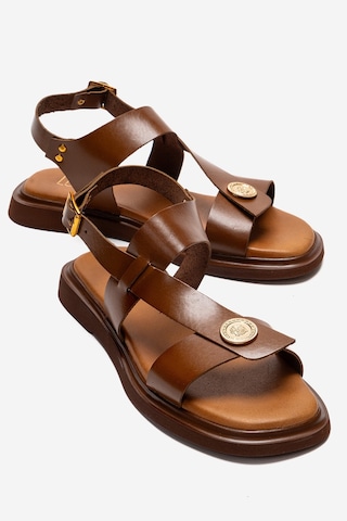 Luvishoes Quella Taba Hakiki Deri Tokalı Kadın Sandalet
