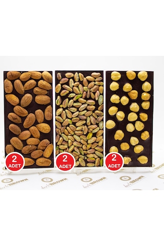 Dark Brown Bitter Tablet Çikolata Gerçek Saf Badem Fındık ve Antep Fıstıklı 6 x 100 G
