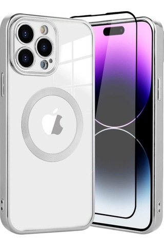 Smcase Apple Uyumlu iPhone 14 Pro Max Kılıf Kamera Korumalı Omega Lazer Silikon Tam Kapatan Ekran Koruyucu Siyah