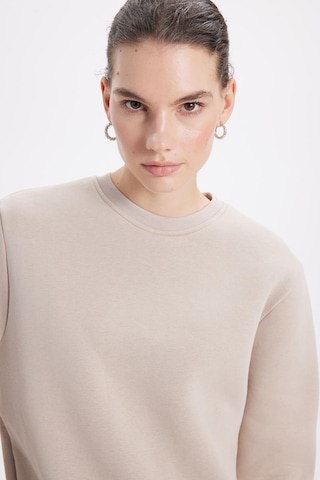 Tudors Kadın Oversize Geniş Kesim Pamuklu 3 İplik İçi Polarlı Basic Taş Bisiklet Yaka Sweatshirt-42070 Taş