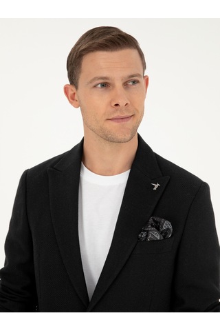Cacharel Siyah Slim Fit Yün Karışımlı Blazer Ceket