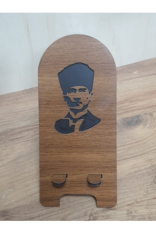 2 Adet Ahşap Atatürk Telefon Tutucu Masaüstü Telefon Stant