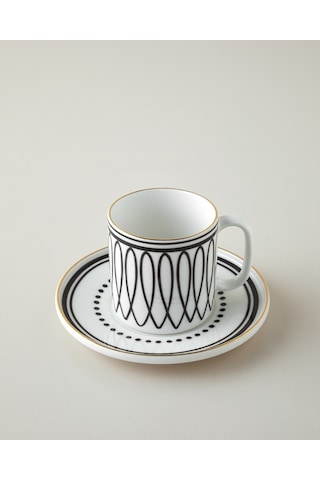 English Home White Angles Bone Porselen 4 Parça 2 Kişilik Çay Fincanı Takımı 180 Ml Siyah-beyaz-gold Siyah-beyaz-gold