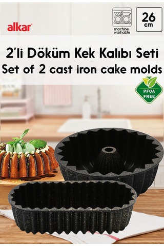Hanımeli Döküm Yapışmaz Granit Kek Kalıbı Seti Siyah