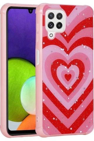 Galaxy M32 Kılıf Simli Desenli Kamera Korumalı Parlak Zore Popy Kapak Kalp