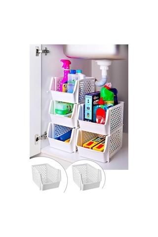 Bayev 3 Katlı Düzenleyici Toparlayıcı Kat Kat Mutfak Rafı Dolap Organizeri 3 Adet Erzak Sebze Kabı Beyaz