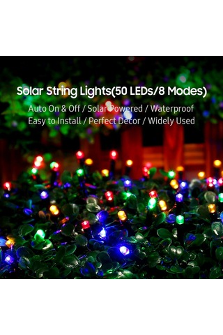 Skycity Güneş Enerjili 50 Led 8 Fonksiyonlu Çok Renkli Işık Zinciri - Dış Mekan Bahçe Bahçe Noel Dekorasyonu 9.5m Su Geçirmez Diğer