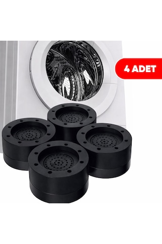 Tineke Beyaz Eşya Ayağı Çamaşır Makinesi Mobilya Titreşim Önleyici Kaydırmaz 8.5 Cm Yükseltici 4 Lü Siyah Siyah