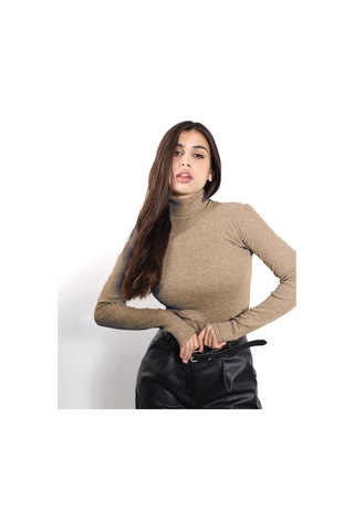 Alya Underwear Kaşkorse Tam Boğazlı Body Sweatshirt, Fitilli Kumaş, Likralı, Gül Kurusu Kahve Melanj
