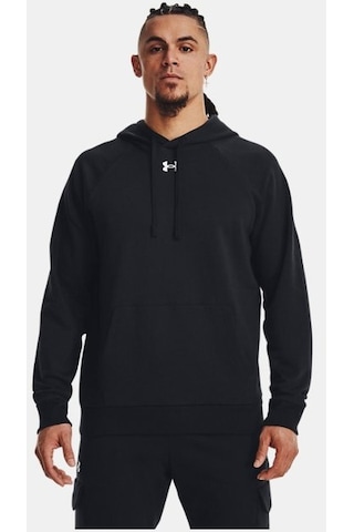 Erkek UA Rival Fleece Kapüşonlu Üst 1379757-001 Siyah - Beyaz