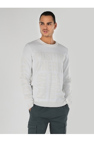 Colin's Regular Fit Bisiklet Yaka Yazı Baskılı Beyaz Erkek Kazak CL1062328_Q1.V1_WHT