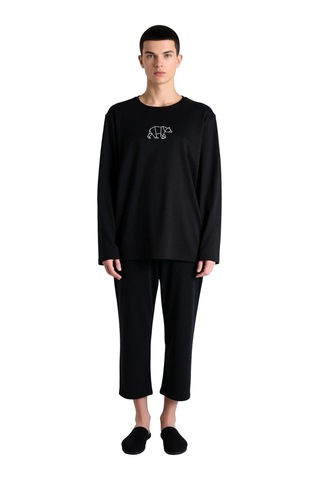 Frm Büyük Beden Erkek Nakışlı Pijama Takımı Fonksiyonel Dayanıklı Kal Siyah