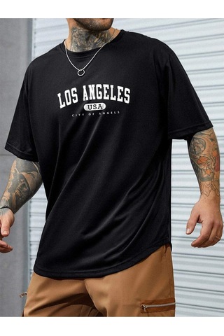 Flood Of Style Erkek Siyah Los Angeles Baskılı Oversize
