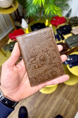 Premium Deri Ruhsat Kılıfı Ve Anahtarlık Seti Taba Motifli