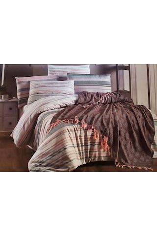 Kristal Çift Kişilik Dekoratif Yatak Örtüsü Seti Gizmo Kahverengi
