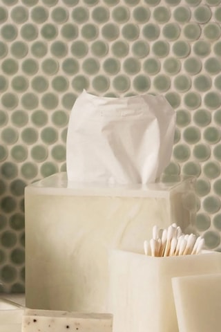 Lal Mendil Kutusu, Kare, Tezgah Üstü, 13.4 X H14.3 Cm - Beyaz Beyaz