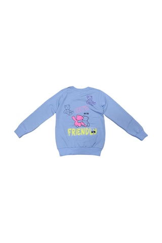 İrem Çocuk Giyim Kız Çocuk Önü Arkası Yazı Resim Desenli Açık Mavi Renk Sweatshirt Açık Mavi