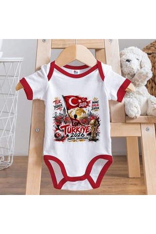 Bk Gift Türkiye Taraftar Temalı 2026 Dünya Kupası Tasarımlı Kırmızı Bebek Body Zıbın-8 Tek Yürek Milli Takım Ruhu