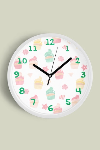 Cupcake Desenli Mutfak Duvar Saati - 42cm - Önü Camlı Beyaz Kasa - Sessiz Mekanizma Beyaz