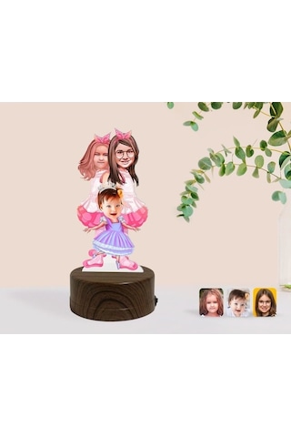 Kişiye Özel 3 Kardeş Karikatürlü Dekoratif 3D Biblo Led Işıklı Ge (483006953)