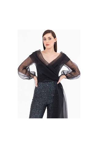 Straplez Yaka Payetli Abiye Tulum-siyah Siyah
